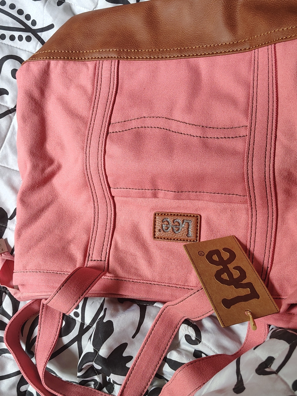 Lee Pink Canvas Tote with Brown Trim